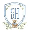 Teddy Bear Crest with Ivy Greenery Shield Monogram Frame, Machine Embroidery Design, 7 Sizes, PES DST+++ Incl Digital Instant Download
