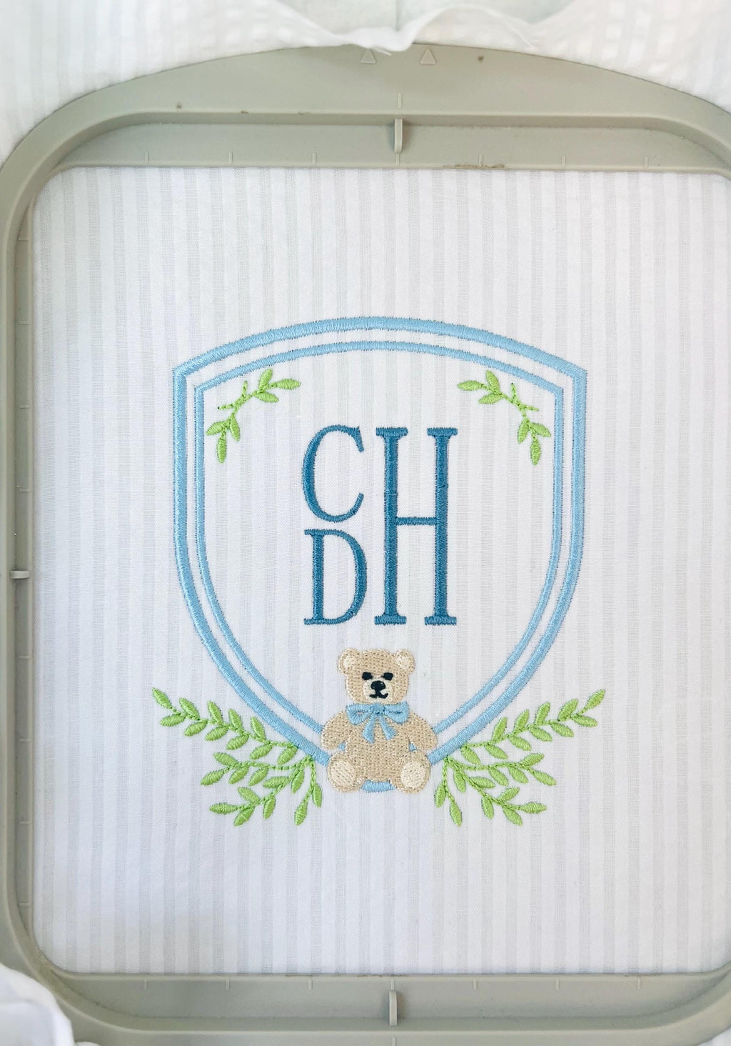 Teddy Bear Crest with Ivy Greenery Shield Monogram Frame, Machine Embroidery Design, 7 Sizes, PES DST+++ Incl Digital Instant Download