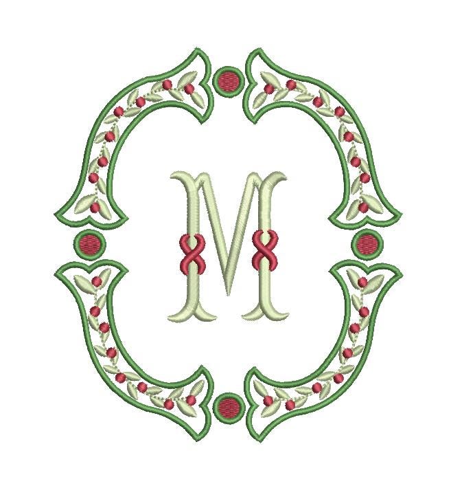 Christmas Fishtail Satin Outline & Vine Monogram Frame, Machine Embroidery Design, 5 Sizes, PES DST+++ Incl Digital Instant Download