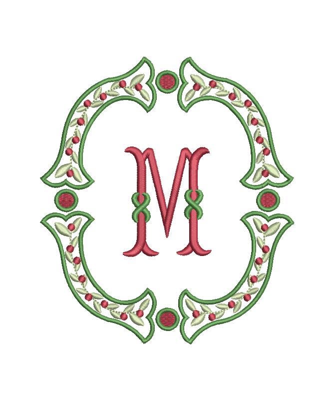 Christmas Fishtail Satin Outline & Vine Monogram Frame, Machine Embroidery Design, 5 Sizes, PES DST+++ Incl Digital Instant Download