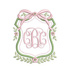 Heirloom Crest Satin Bow Floral Vine Monogram Frame, Machine Embroidery Design, 7 Sizes, PES DST JEF++ Incl Digital Instant Download