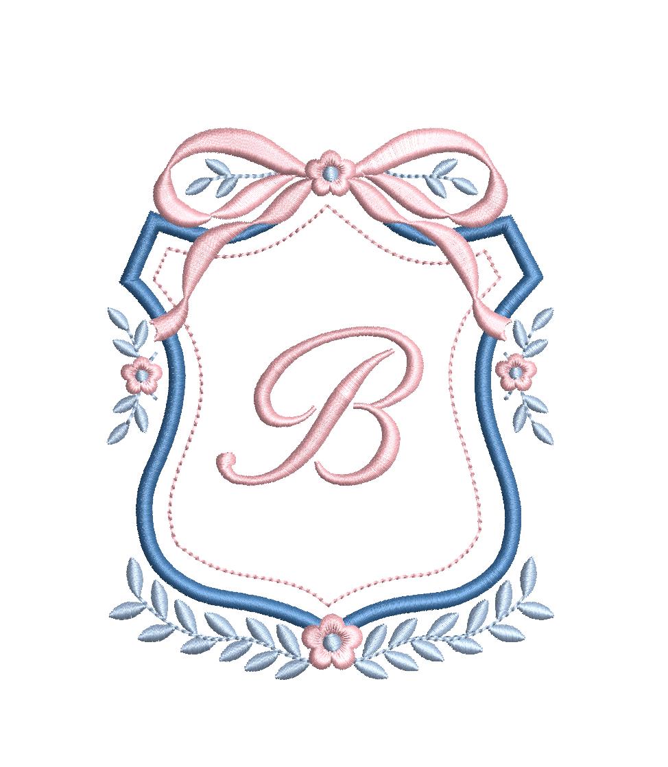 Heirloom Crest Satin Bow Floral Vine Monogram Frame, Machine Embroidery Design, 7 Sizes, PES DST JEF++ Incl Digital Instant Download