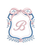 Heirloom Crest Satin Bow Floral Vine Monogram Frame, Machine Embroidery Design, 7 Sizes, PES DST JEF++ Incl Digital Instant Download
