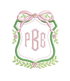 Heirloom Crest Satin Bow Floral Vine Monogram Frame, Machine Embroidery Design, 7 Sizes, PES DST JEF++ Incl Digital Instant Download