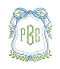 Heirloom Crest Satin Bow Floral Vine Monogram Frame, Machine Embroidery Design, 7 Sizes, PES DST JEF++ Incl Digital Instant Download