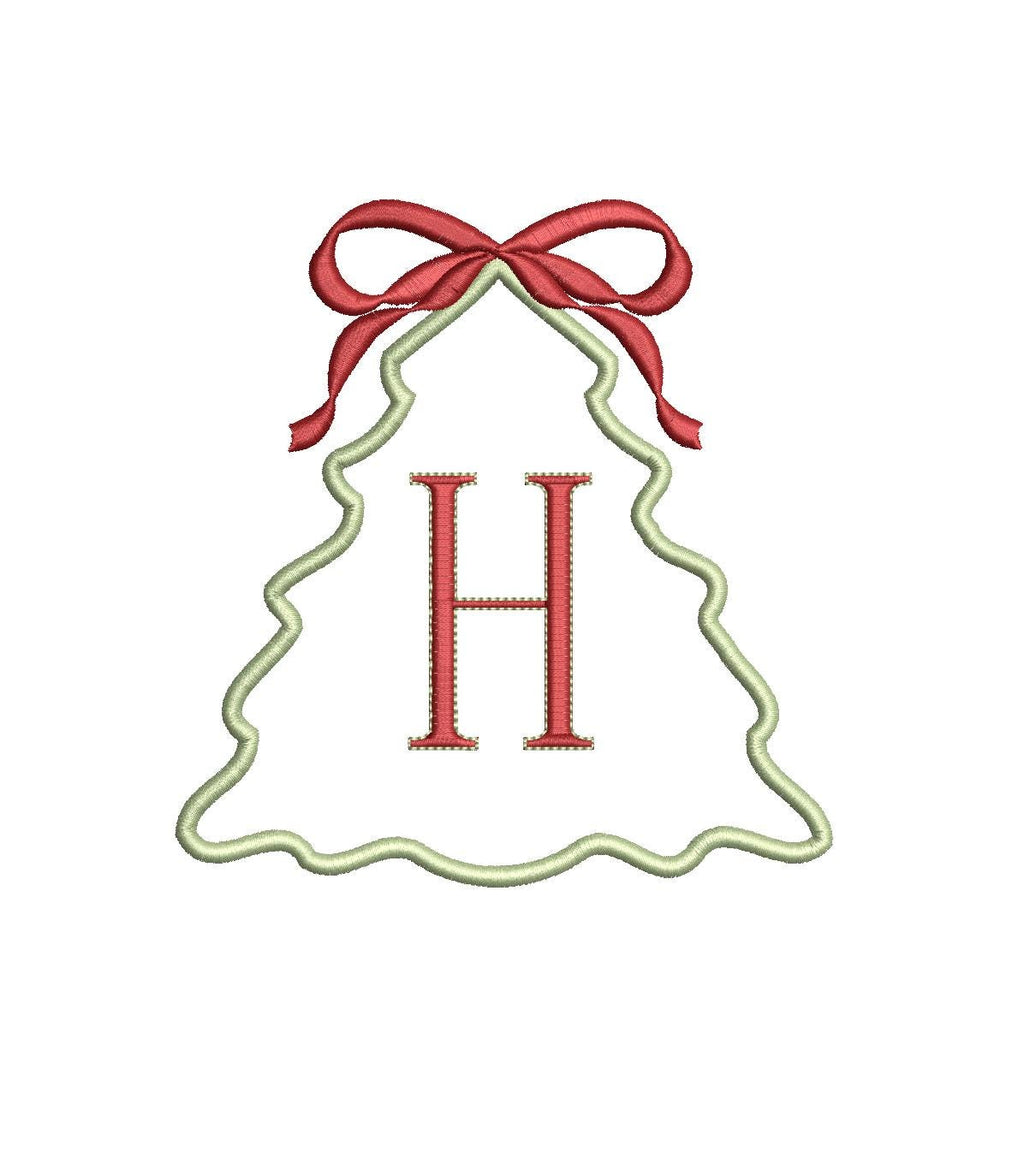 Applique Christmas Tree & Bow Crest Monogram Frame, Machine Embroidery Design, 6 Sizes, PES DST+++ Incl Digital Instant Download