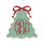 Applique Christmas Tree & Bow Crest Monogram Frame, Machine Embroidery Design, 6 Sizes, PES DST+++ Incl Digital Instant Download