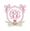 Teddy Bear Crest with Bows Ivy Greenery Monogram Frame, Machine Embroidery Design, 7 Sizes, PES DST+++ Incl Digital Instant Download