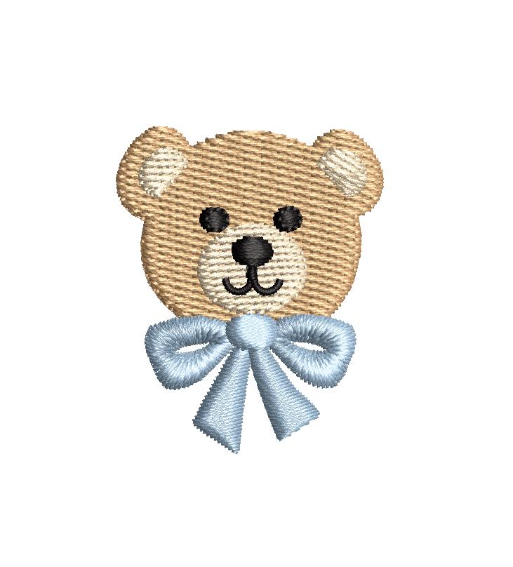 Mini Teddy Bear Face with Bow Motif, Machine Embroidery Design, 5 Sizes, PES DST+++ Incl Digital Instant Download