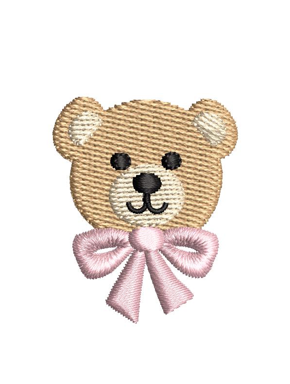 Mini Teddy Bear Face with Bow Motif, Machine Embroidery Design, 5 Sizes, PES DST+++ Incl Digital Instant Download