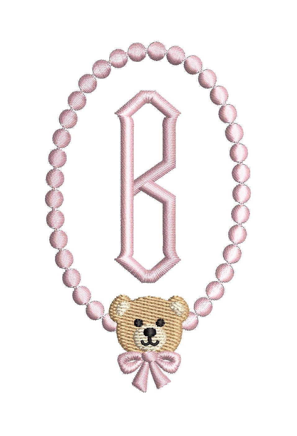 Mini Teddy Bear & Pearl Frame, Machine Embroidery Design, 4 Sizes, PES DST+++ Incl Digital Instant Download