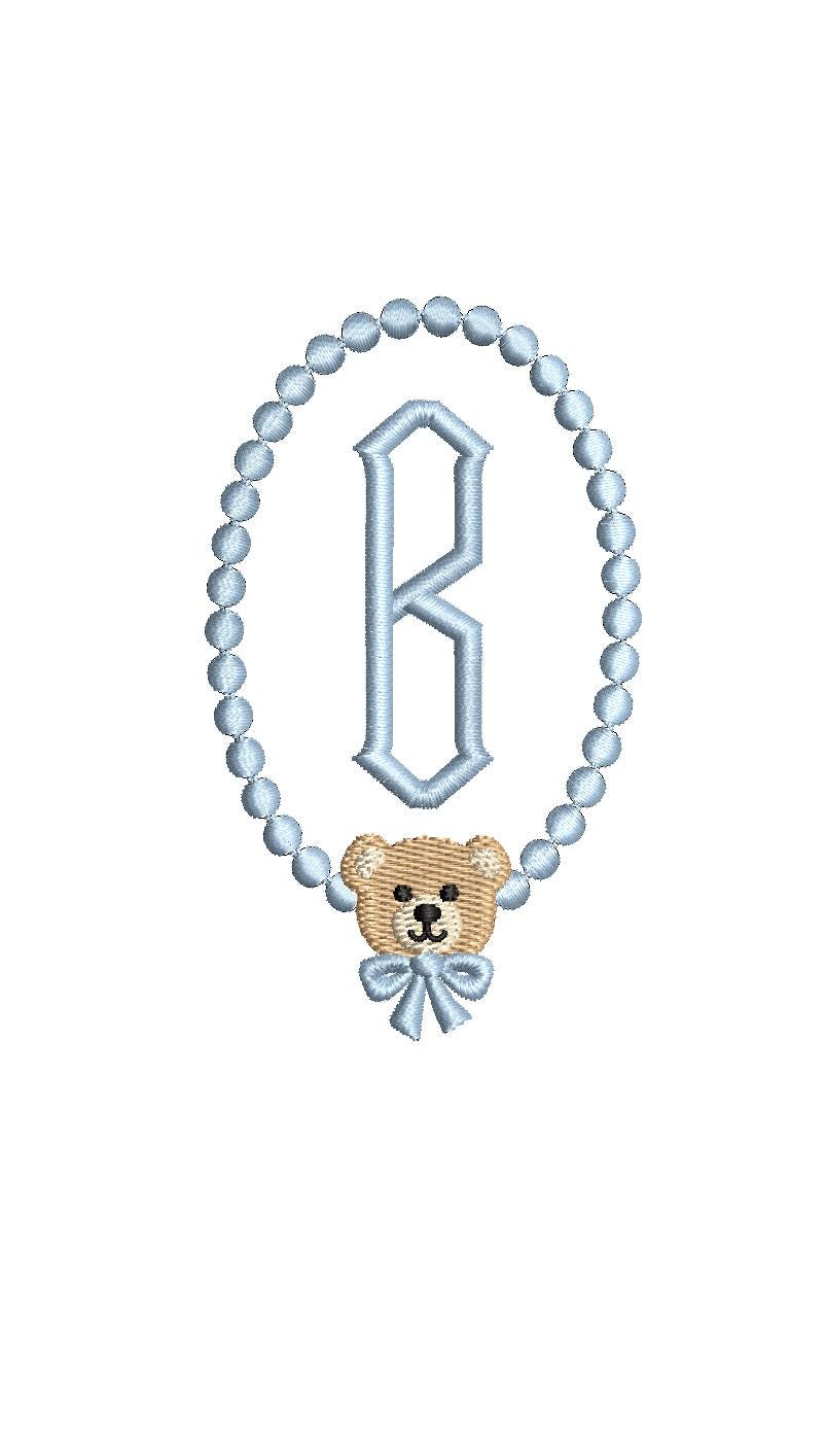Mini Teddy Bear & Pearl Frame, Machine Embroidery Design, 4 Sizes, PES DST+++ Incl Digital Instant Download