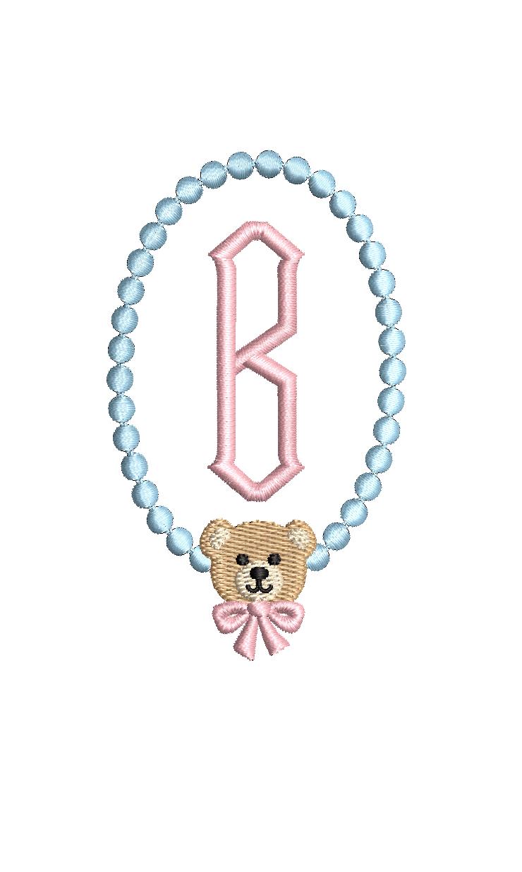 Mini Teddy Bear & Pearl Frame, Machine Embroidery Design, 4 Sizes, PES DST+++ Incl Digital Instant Download