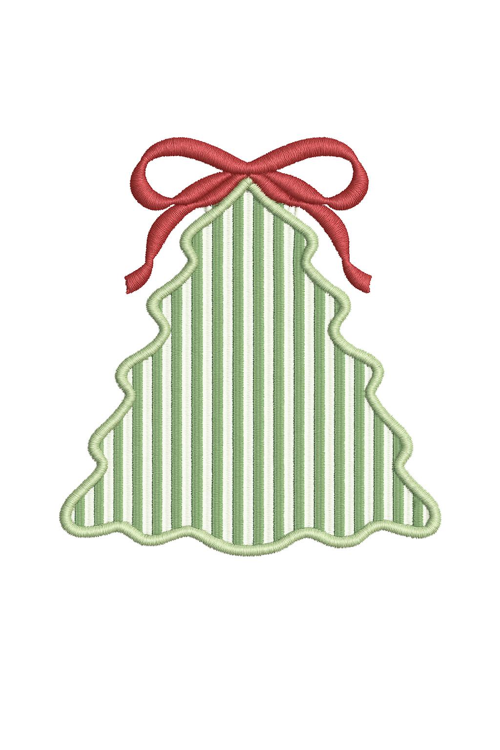 Applique Christmas Tree & Bow Crest Monogram Frame, Machine Embroidery Design, 6 Sizes, PES DST+++ Incl Digital Instant Download