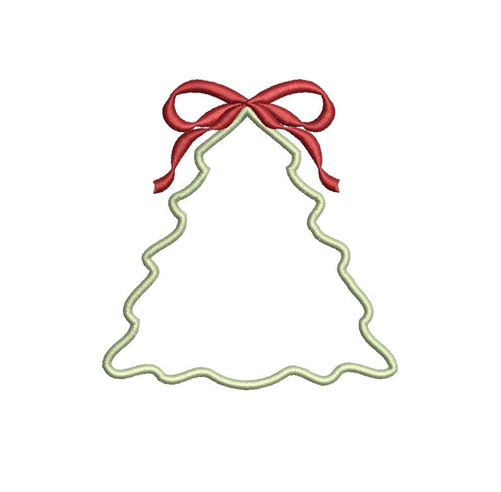 Applique Christmas Tree & Bow Crest Monogram Frame, Machine Embroidery Design, 6 Sizes, PES DST+++ Incl Digital Instant Download