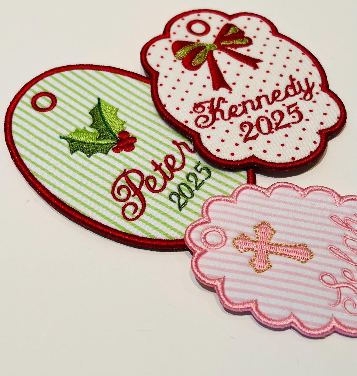 In The Hoop Trio Oval & Scalloped Tags or Ornaments, Machine Embroidery Designs, 4 Sizes, PES DST+++ Incl Digital Instant Download