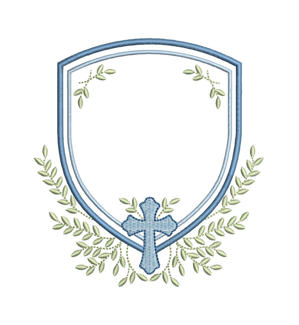Heirloom Christian Cross Crest & Greenery Monogram Frame, Machine Embroidery Design, 7 Sizes, PES DST+++ Incl Digital Instant Download