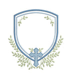 Heirloom Christian Cross Crest & Greenery Monogram Frame, Machine Embroidery Design, 7 Sizes, PES DST+++ Incl Digital Instant Download