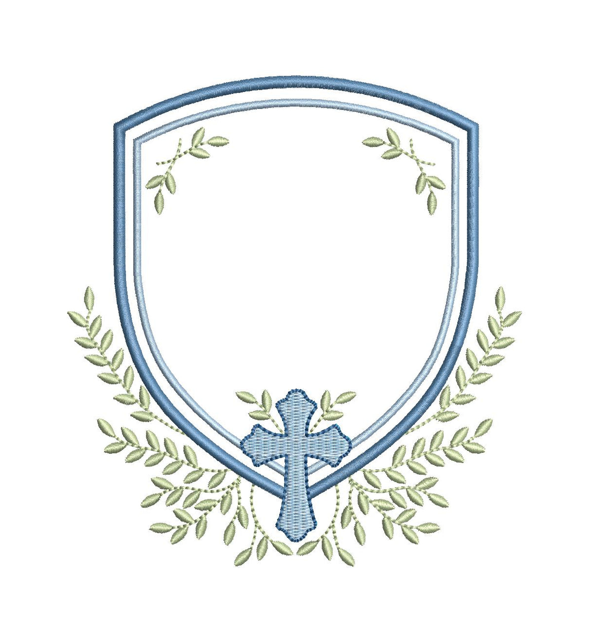 Heirloom Christian Cross Crest & Greenery Monogram Frame, Machine Embroidery Design, 7 Sizes, PES DST+++ Incl Digital Instant Download