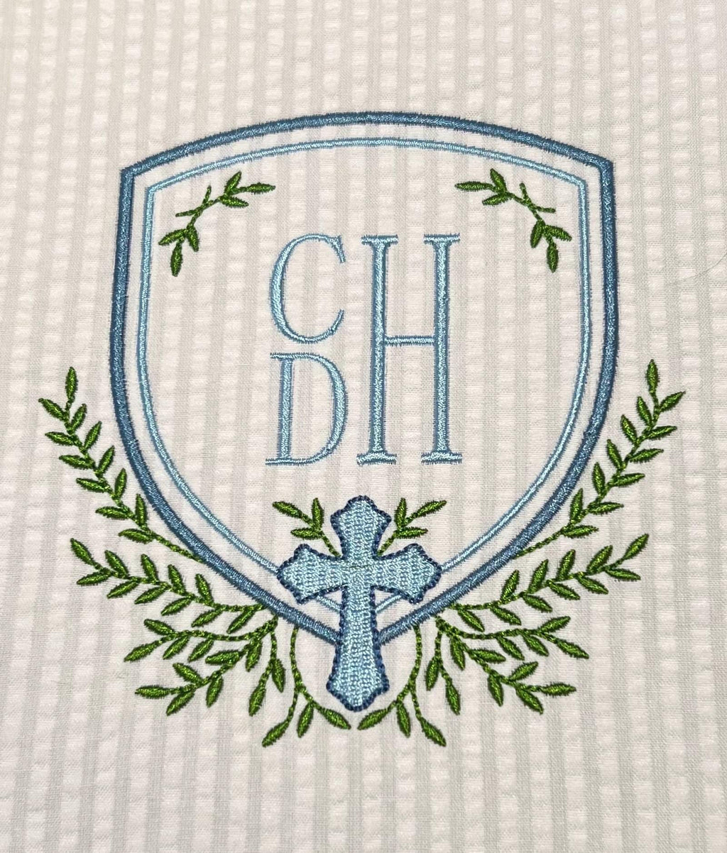 Heirloom Christian Cross Crest & Greenery Monogram Frame, Machine Embroidery Design, 7 Sizes, PES DST+++ Incl Digital Instant Download