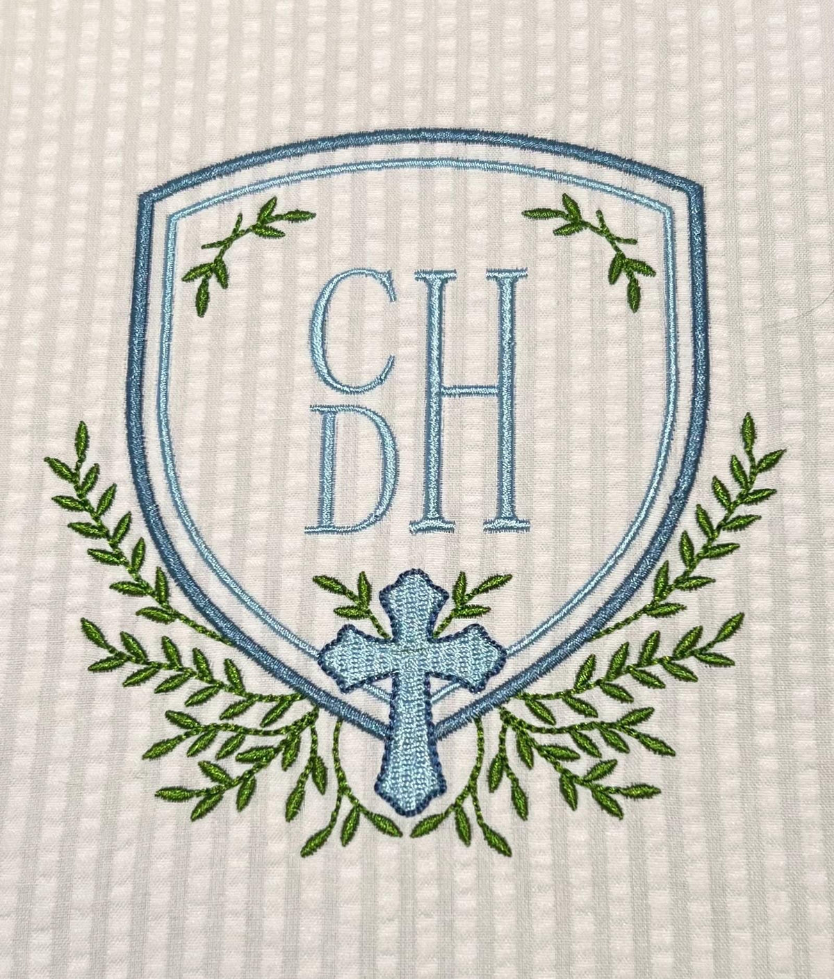 Heirloom Christian Cross Crest & Greenery Monogram Frame, Machine Embroidery Design, 7 Sizes, PES DST+++ Incl Digital Instant Download