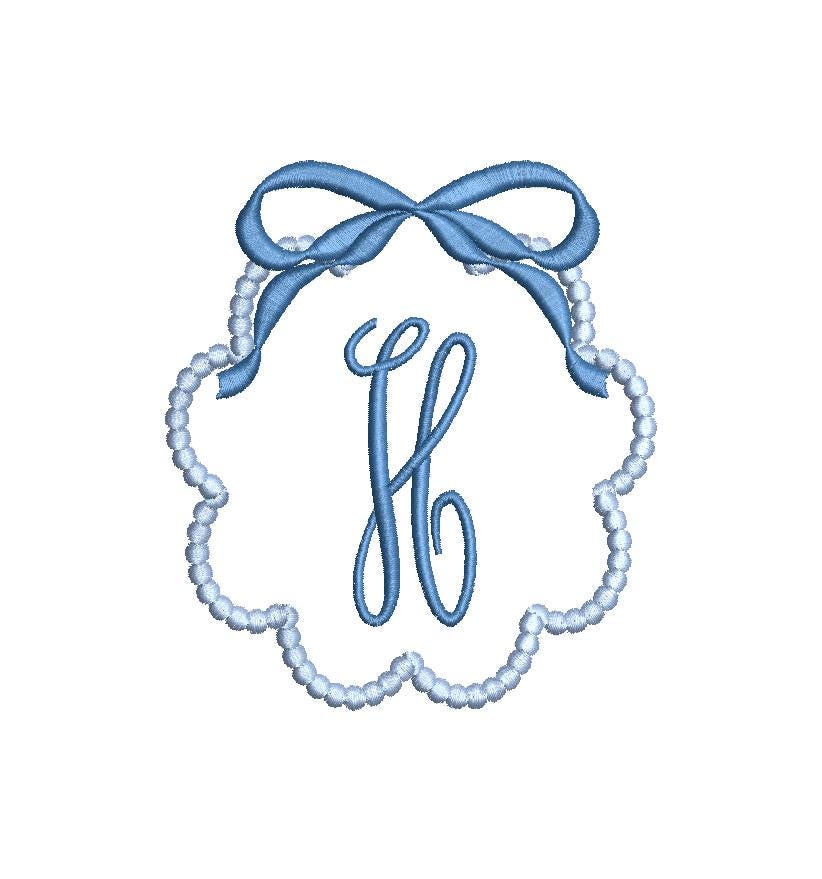 Applique Scalloped Beaded Frames with Bow Option, Machine Embroidery Designs, 5 Sizes, PES DST+++ Incl Digital Instant Download