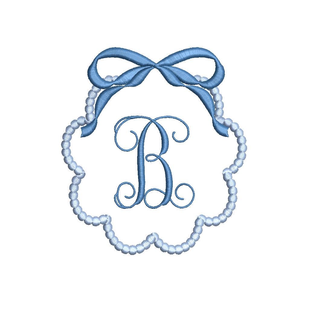 Applique Scalloped Beaded Frames with Bow Option, Machine Embroidery Designs, 5 Sizes, PES DST+++ Incl Digital Instant Download