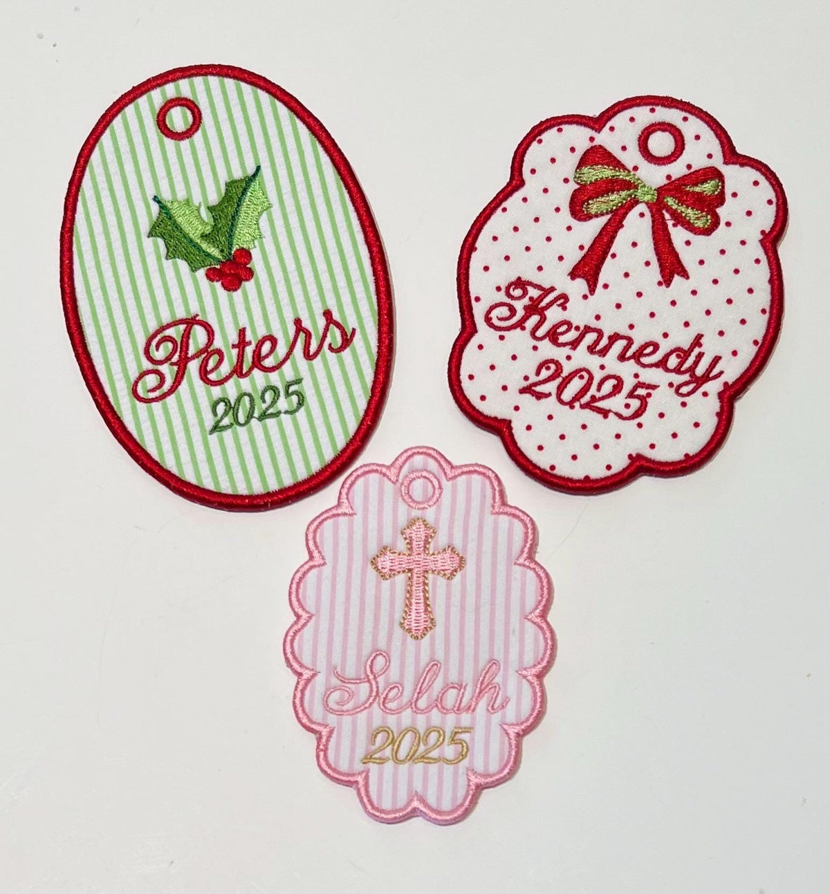 In The Hoop Trio Oval & Scalloped Tags or Ornaments, Machine Embroidery Designs, 4 Sizes, PES DST+++ Incl Digital Instant Download