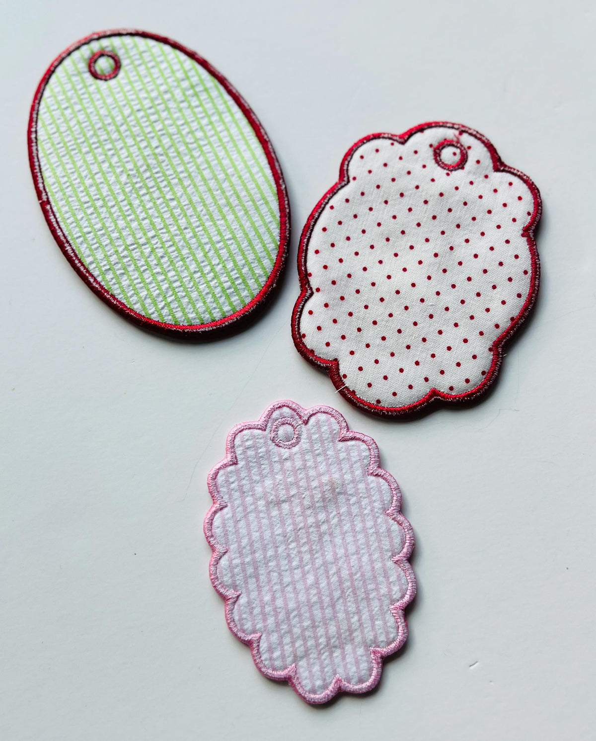 In The Hoop Trio Oval & Scalloped Tags or Ornaments, Machine Embroidery Designs, 4 Sizes, PES DST+++ Incl Digital Instant Download