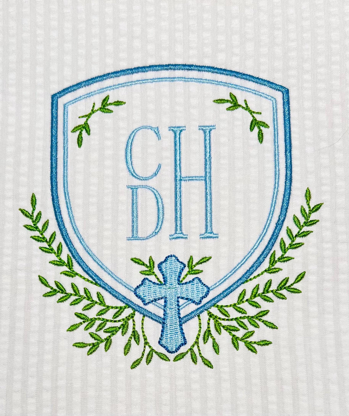 Heirloom Christian Cross Crest & Greenery Monogram Frame, Machine Embroidery Design, 7 Sizes, PES DST+++ Incl Digital Instant Download