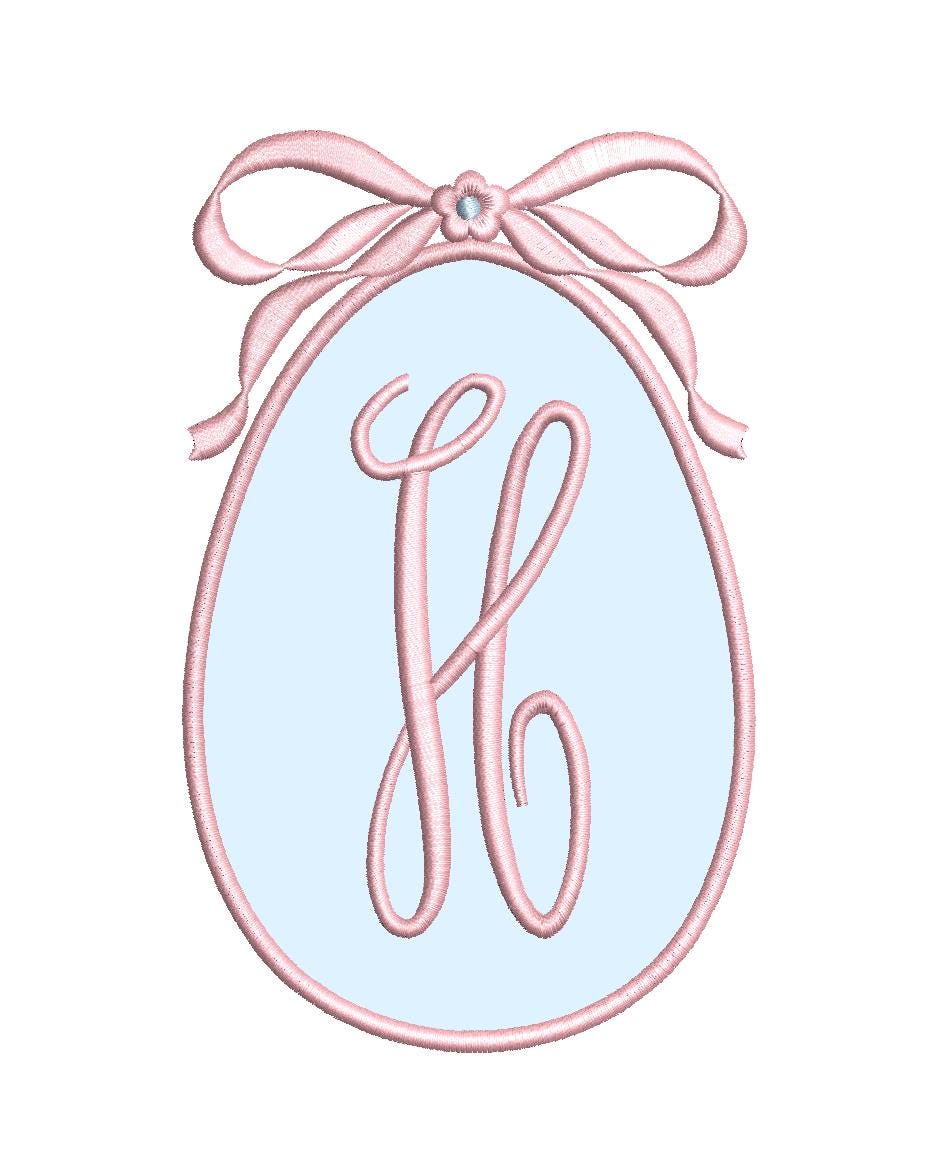 Applique Easter Egg & Bow Crest Monogram Frame, Machine Embroidery Design, 6 Sizes, PES DST+++ Incl Digital Instant Download