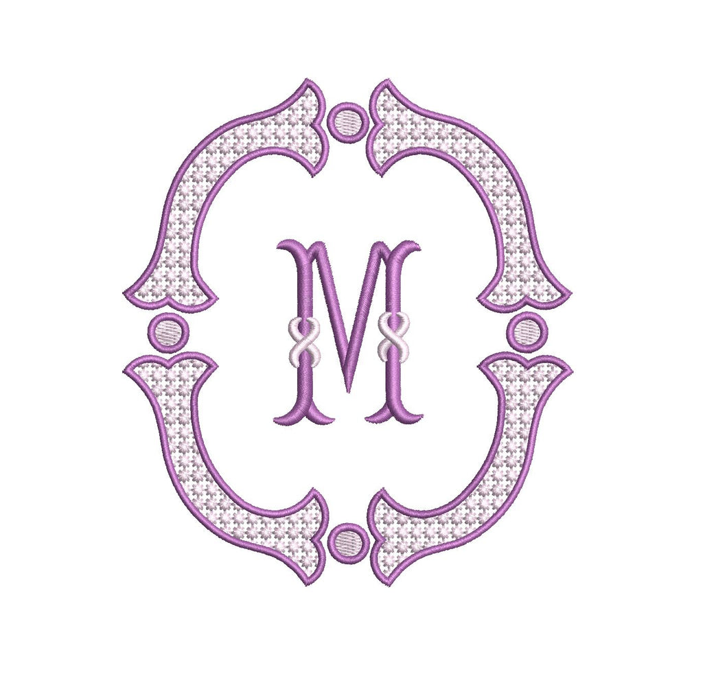 French Knot Fill Fishtail Satin Outline Monogram Frame, Machine Embroidery Design, 5 Sizes, PES DST+++ Incl Digital Instant Download