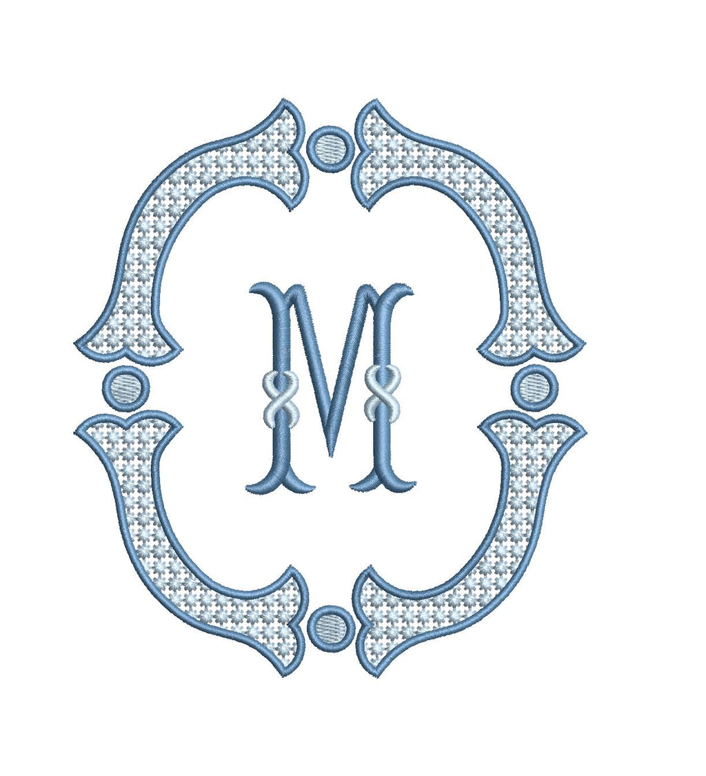 French Knot Fill Fishtail Satin Outline Monogram Frame, Machine Embroidery Design, 5 Sizes, PES DST+++ Incl Digital Instant Download