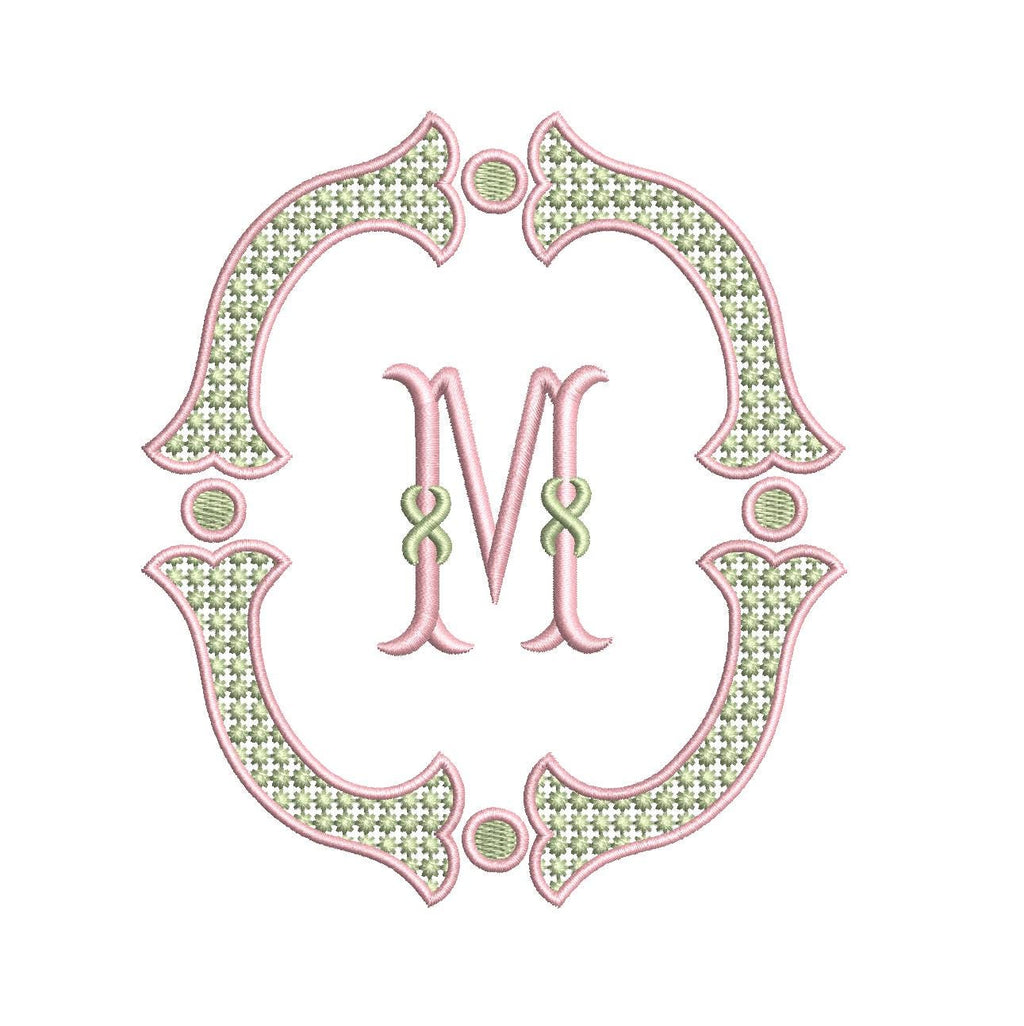 French Knot Fill Fishtail Satin Outline Monogram Frame, Machine Embroidery Design, 5 Sizes, PES DST+++ Incl Digital Instant Download
