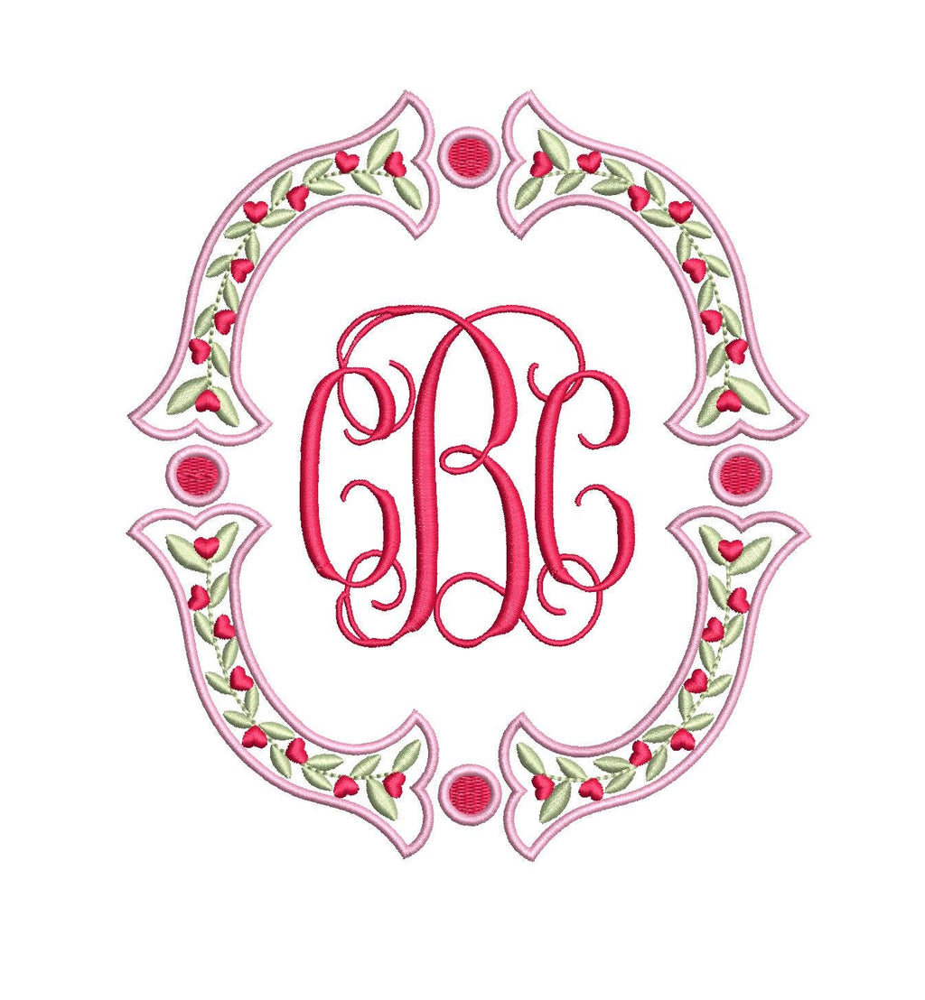Valentine Fishtail Satin Outline & Vine Monogram Frame, Machine Embroidery Design, 7 Sizes, PES DST+++ Incl Digital Instant Download