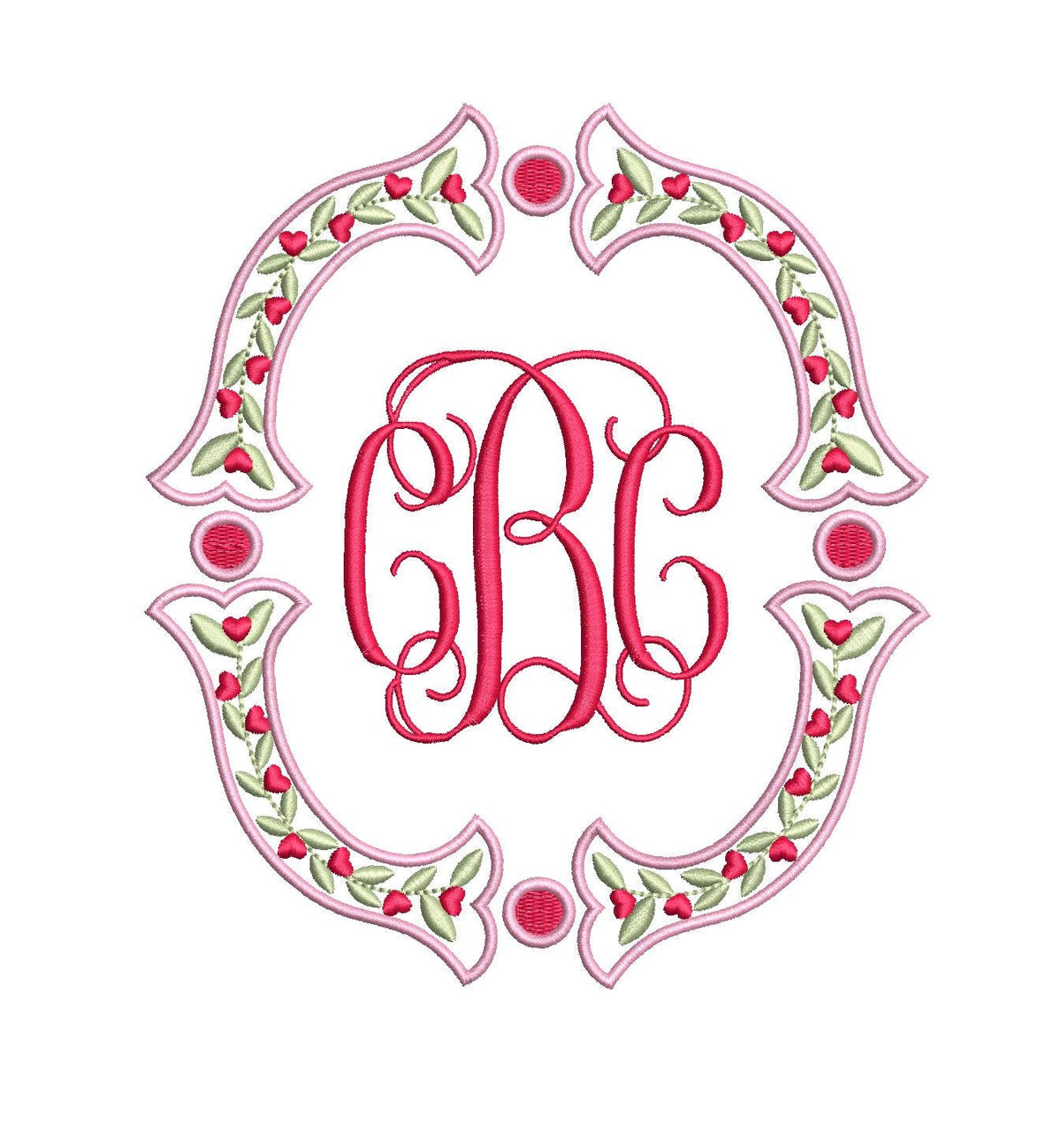 Valentine Fishtail Satin Outline & Vine Monogram Frame, Machine Embroidery Design, 7 Sizes, PES DST+++ Incl Digital Instant Download