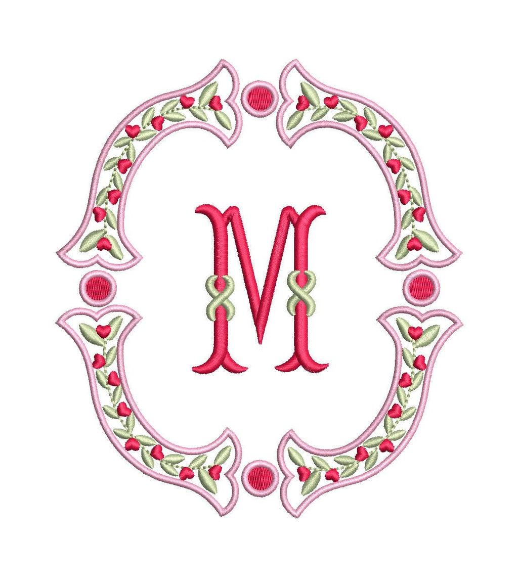 Valentine Fishtail Satin Outline & Vine Monogram Frame, Machine Embroidery Design, 7 Sizes, PES DST+++ Incl Digital Instant Download