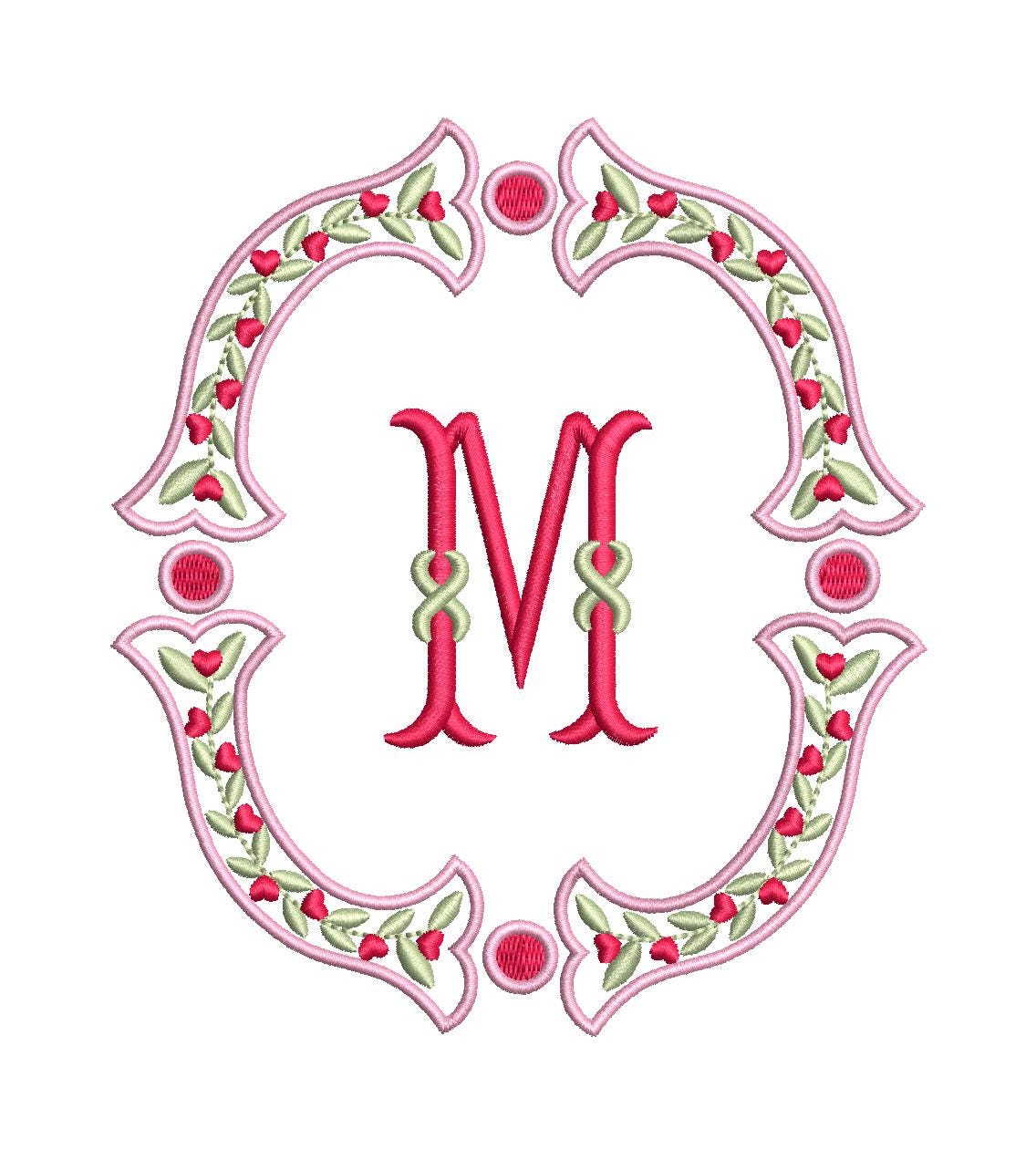 Valentine Fishtail Satin Outline & Vine Monogram Frame, Machine Embroidery Design, 7 Sizes, PES DST+++ Incl Digital Instant Download