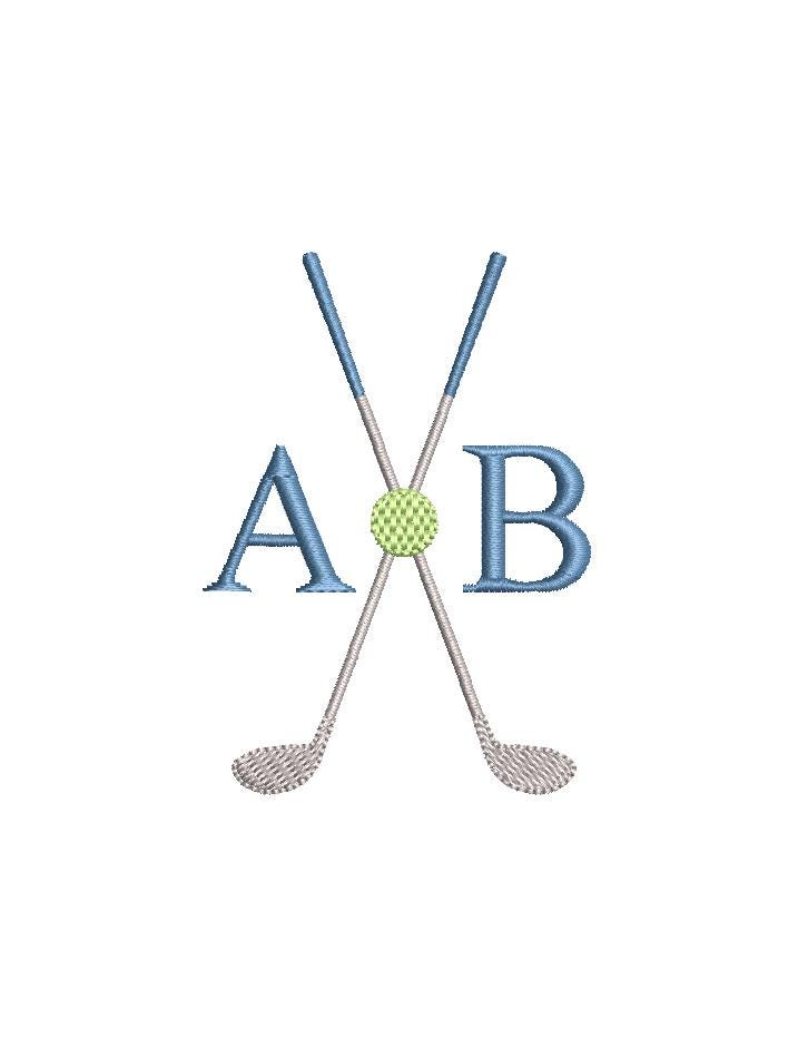 Golf Monogram Frame Machine Embroidery Design, Clubs Crossed with Ball, 6 Sizes PES++ Incl Digital Instant Download
