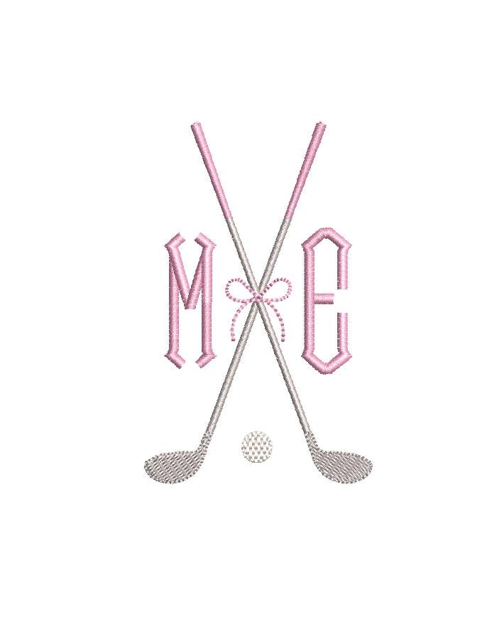 Girls Golf Clubs Crossed Monogram Frame Machine Embroidery Design, 6 Sizes PES++ Incl Digital Instant Download