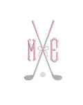 Girls Golf Clubs Crossed Monogram Frame Machine Embroidery Design, 6 Sizes PES++ Incl Digital Instant Download