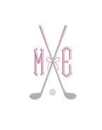 Girls Golf Clubs Crossed Monogram Frame Machine Embroidery Design, 6 Sizes PES++ Incl Digital Instant Download