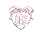 Applique Heart & Large Bow Monogram Frame, Two-Color Machine Embroidery Design, 7 sizes PES DST JEF+++