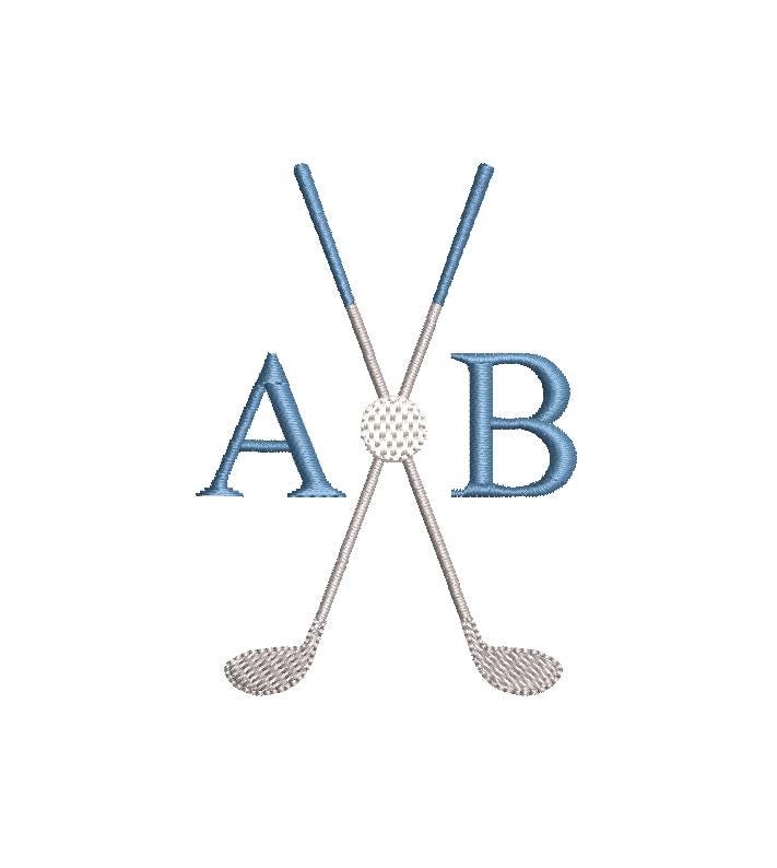 Golf Monogram Frame Machine Embroidery Design, Clubs Crossed with Ball, 6 Sizes PES++ Incl Digital Instant Download