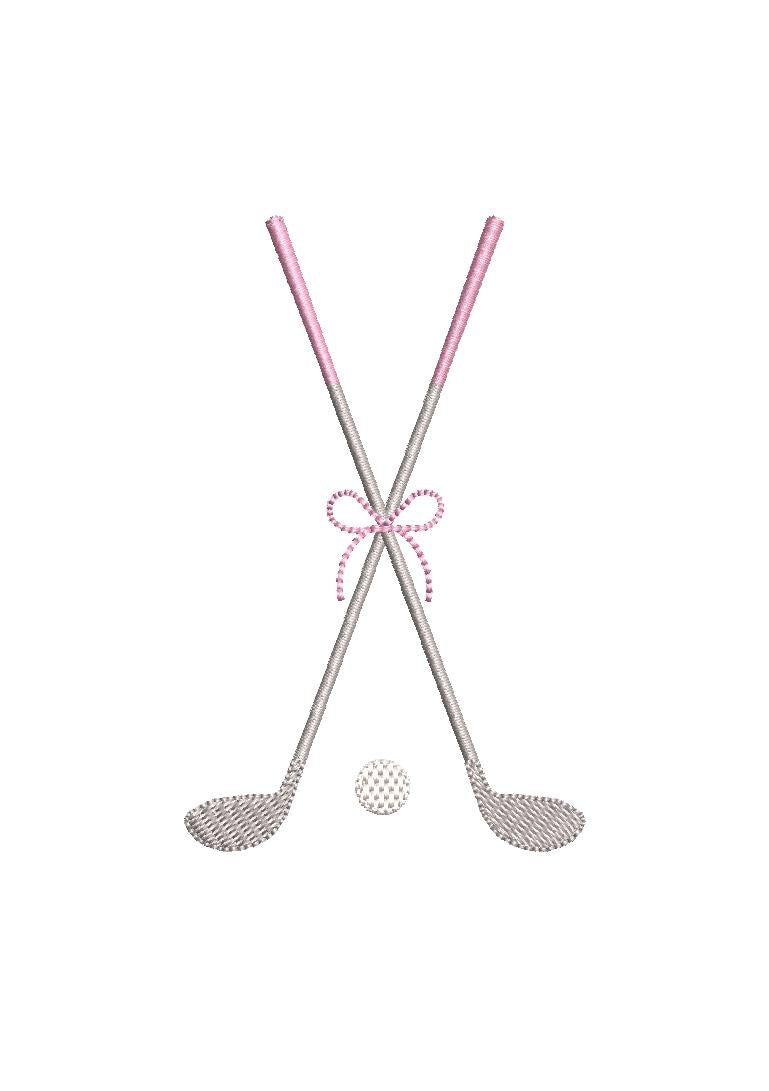 Girls Golf Clubs Crossed Monogram Frame Machine Embroidery Design, 6 Sizes PES++ Incl Digital Instant Download