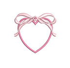 Applique Heart & Large Bow Monogram Frame, Two-Color Machine Embroidery Design, 7 sizes PES DST JEF+++
