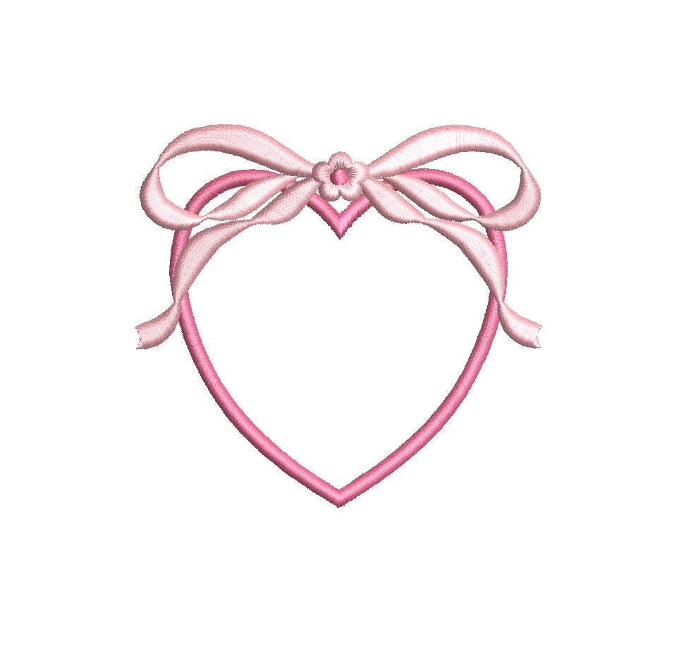 Applique Heart & Large Bow Monogram Frame, Two-Color Machine Embroidery Design, 7 sizes PES DST JEF+++