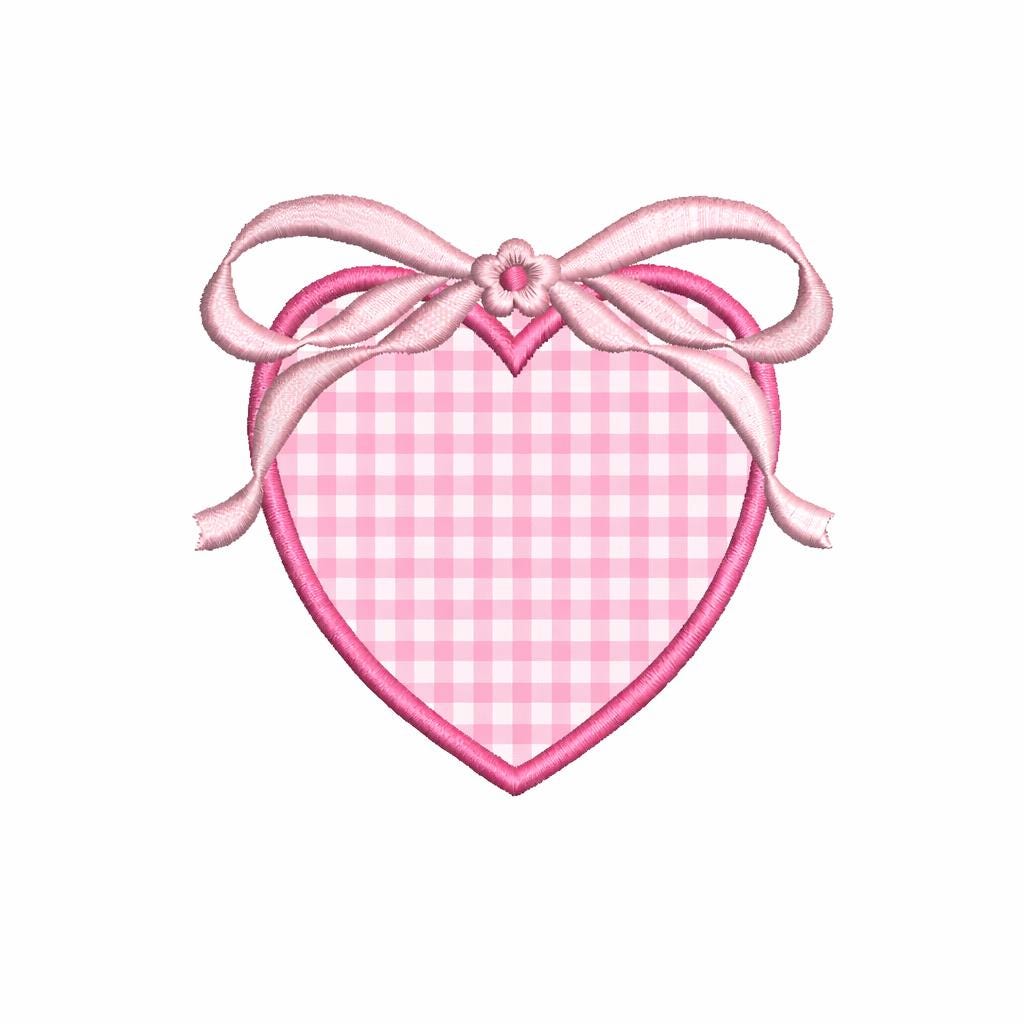 Applique Heart & Large Bow Monogram Frame, Two-Color Machine Embroidery Design, 7 sizes PES DST JEF+++