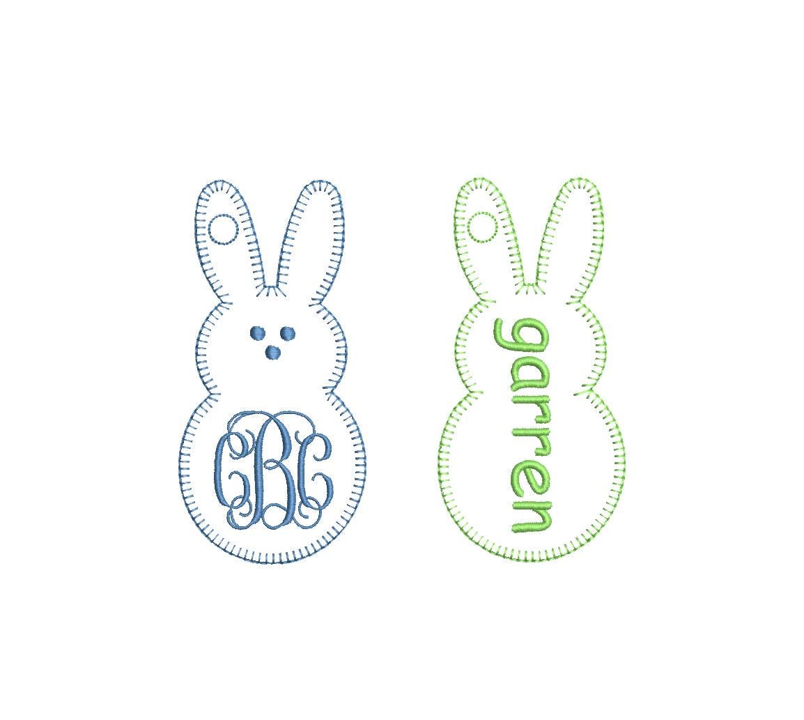 In The Hoop Easter Bunny Tags Peep-Style, Machine Embroidery Designs, 5 Sizes, PES DST+++ Incl Digital Instant Download