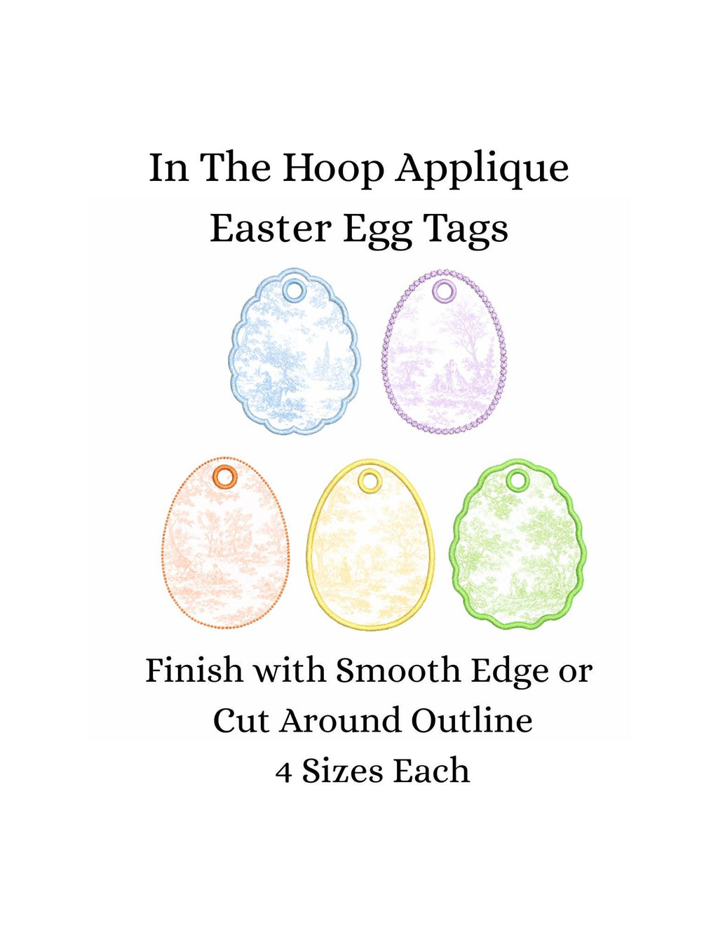 In The Hoop Egg Shaped Tag Bundle, Machine Embroidery Designs, 5 Shapes, 4 Sizes Each, PES DST+++ Incl Digital Instant Download